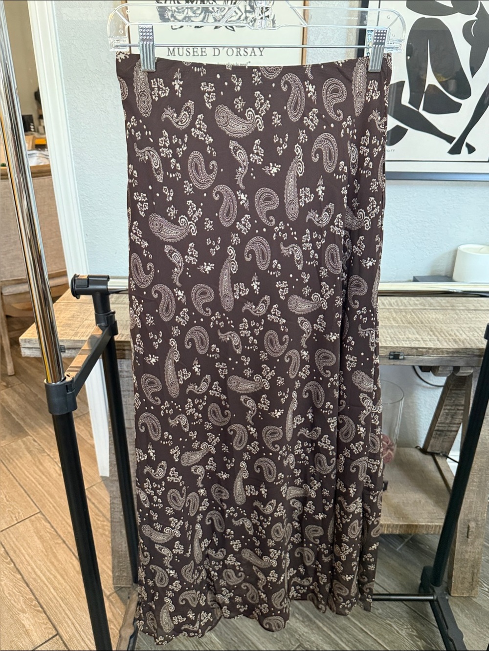 Brown Paisley Midi Skirt - Casual Women's Skirt